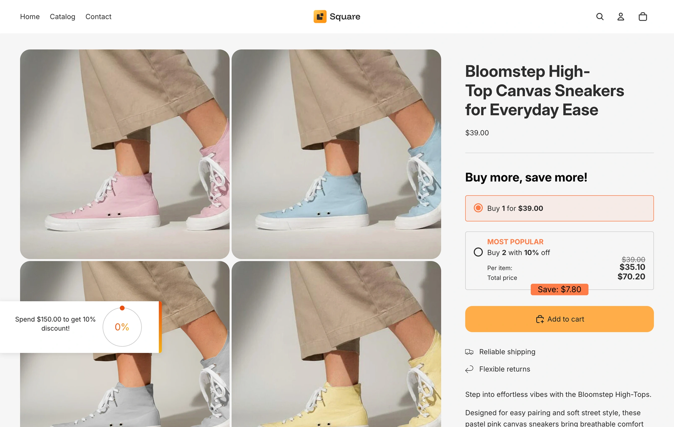Square Upsell Engine demo store, product page screenshot