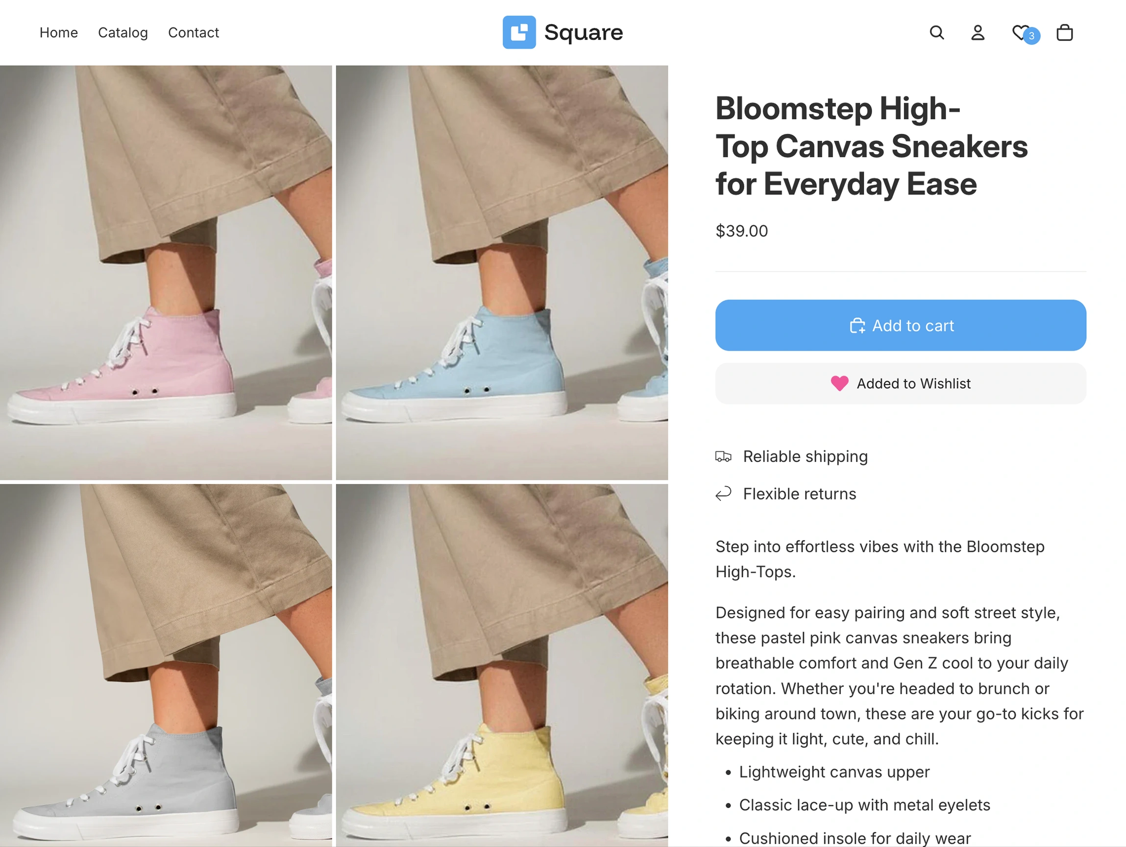 Square Wishlist demo store, product page screenshot